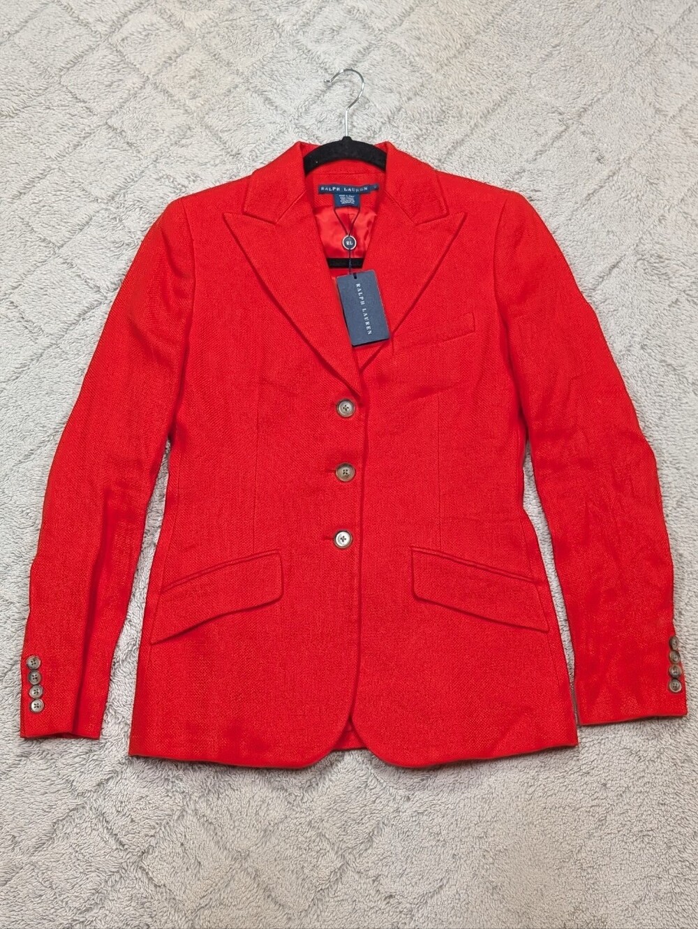 Ralph Lauren Jacket Womens 6 Red Coral Linen Tweed Middleton Blazer Office Chic